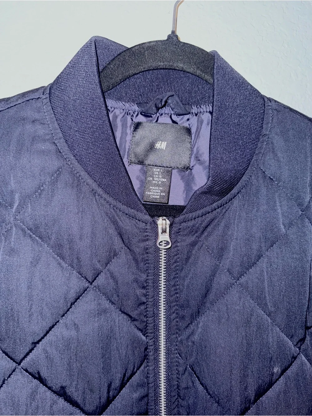 H&M Quilted Bomber Jacket in Navy NWOT Size L